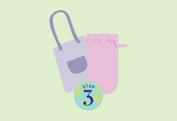 Step 3: illustration of reusable bag and mit